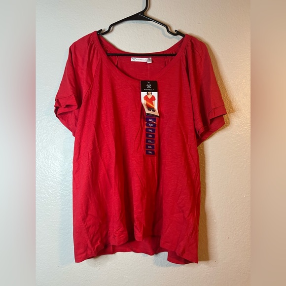 Rafaella Ladies' V-Neck Slub Jersey Cotton Modal Blend Knit Top Red NWT XXL - Picture 3 of 6